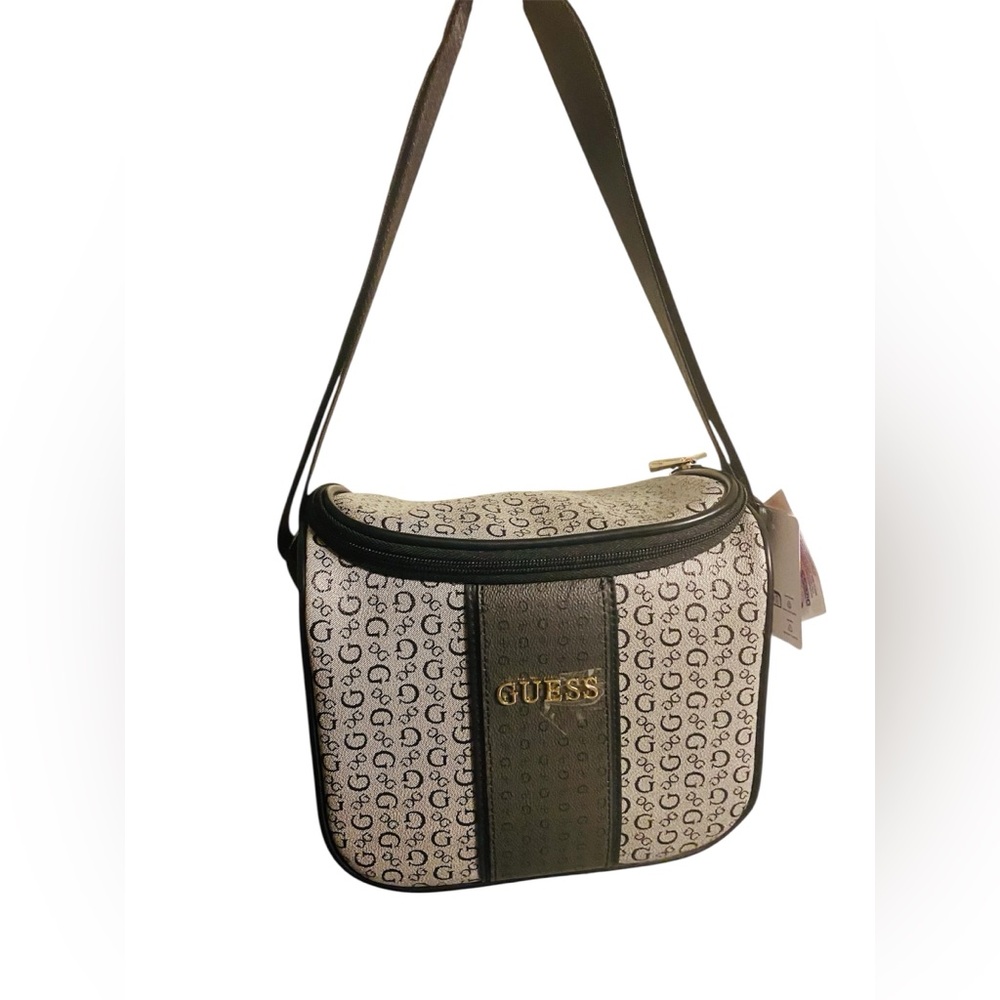 GUESS Monogram Black and Cream Crossbody Bag